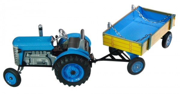 Traktor Zetor mit Anhänger blau Made in Tschechien