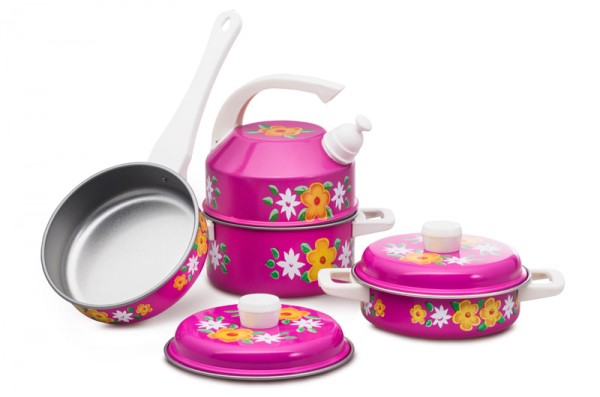 Kochgeschirr Pink mit Blumen Made in Germany