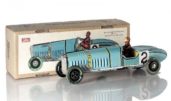 Rennwagen blau, original Paya 35cm, Federwerk Made in Spain 1932